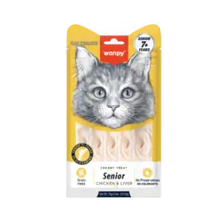 Wanpy Cat Senior Creamy Lickable Chicken & Liver 70 g | Cremet snack til ældre katte