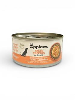 Applaws Taste Toppers in Broth med Kyllingebryst, Laks og Grøntsager 156 g | Naturligt vådfoder til hund