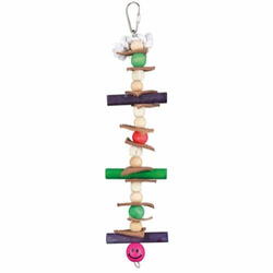 Colorful wooden toy with leather and beads - 28 cm