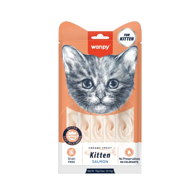 Wanpy Cat Kitten Creamy Lickable Salmon 70 g | Cremet snack til killing