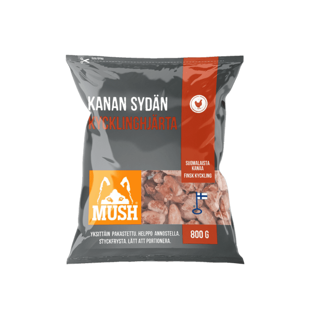MUSH Basic® Kyllingehjerter Hele 800 g | Naturlig BARF snack til hund og kat