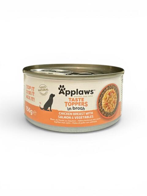 Applaws Taste Toppers in Broth med Kyllingebryst, Laks og Grøntsager 156 g | Naturligt vådfoder til hund