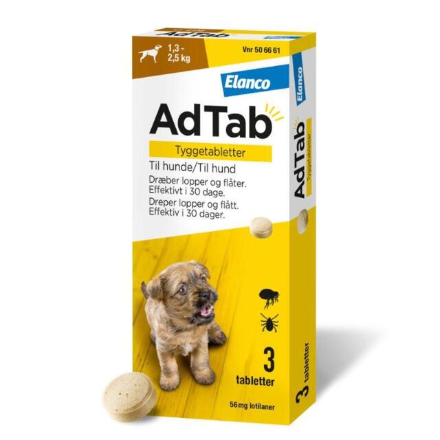 AdTab tyggetabletter til hund 3 stk | Månedlig beskyttelse mod lopper og flåter