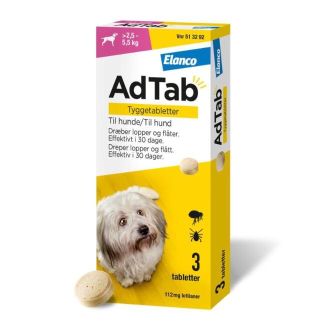 AdTab tyggetabletter til hund 3 stk | Månedlig beskyttelse mod lopper og flåter