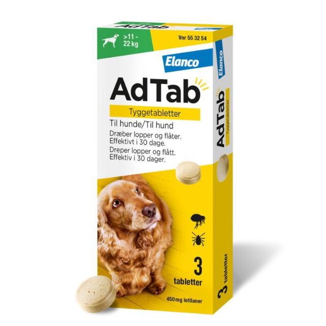 AdTab tyggetabletter til hund 3 stk | Månedlig beskyttelse mod lopper og flåter
