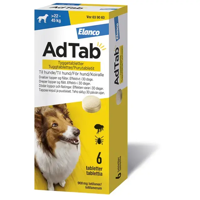 AdTab tyggetabletter til hund 6 stk | Månedlig beskyttelse mod lopper og flåter