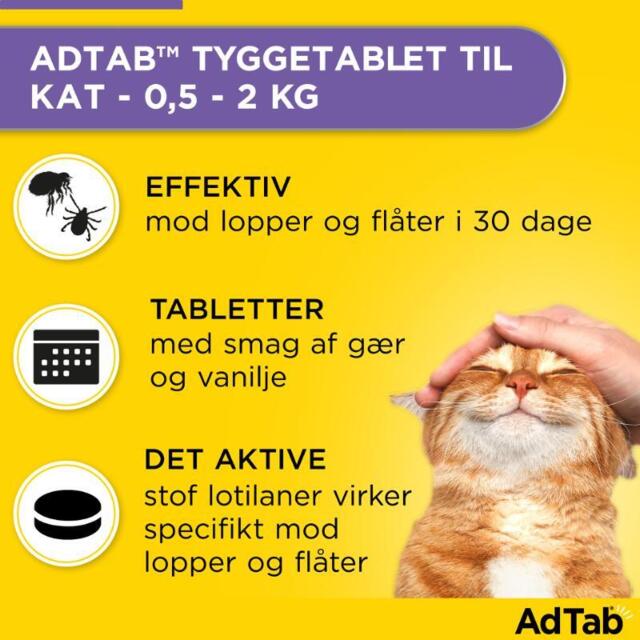 AdTab Kat 48 mg 3 tabletter 2–8 kg | Loppe- og flåtmiddel til kat
