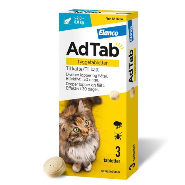 AdTab Kat 48 mg 3 tabletter 2–8 kg | Loppe- og flåtmiddel til kat