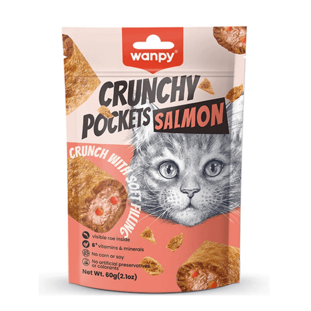 Wanpy Crunchy Pockets Salmon kattegodbidder 60 g