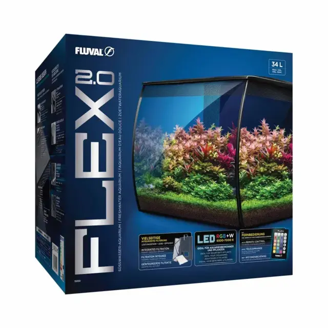 Fluval Flex LED 34 L sort buet akvarium med LED lys og filter (NY MODEL)