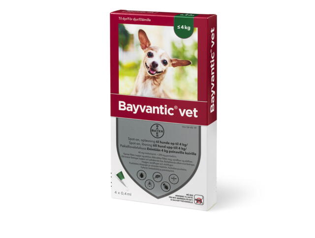 Bayvantic Vet. Loppemiddel til hunde under 4 kg, 4 x 0,4ml