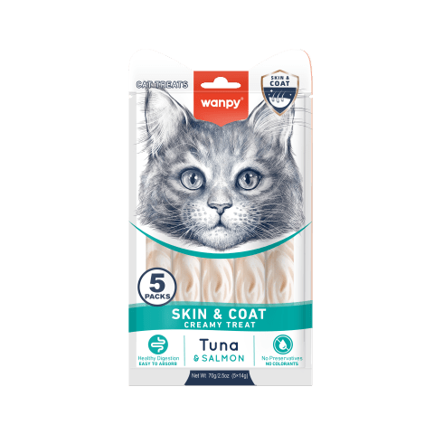 Wanpy Functional Creamy Lickable Treat Skin & Coat Tuna & Salmon 70g 5x14g