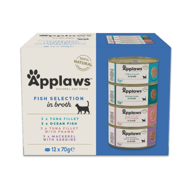 Applaws Cat Tin Fish Selection in Broth 12 × 70 g | Naturligt vådfoder til kat 12x70g