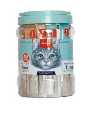Wanpy Cat Creamy Lickable Treat – Tuna & Salmon (40 stk. / 560 g)