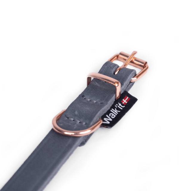 Walk'it Halsbånd Grå læder/Rosaguld