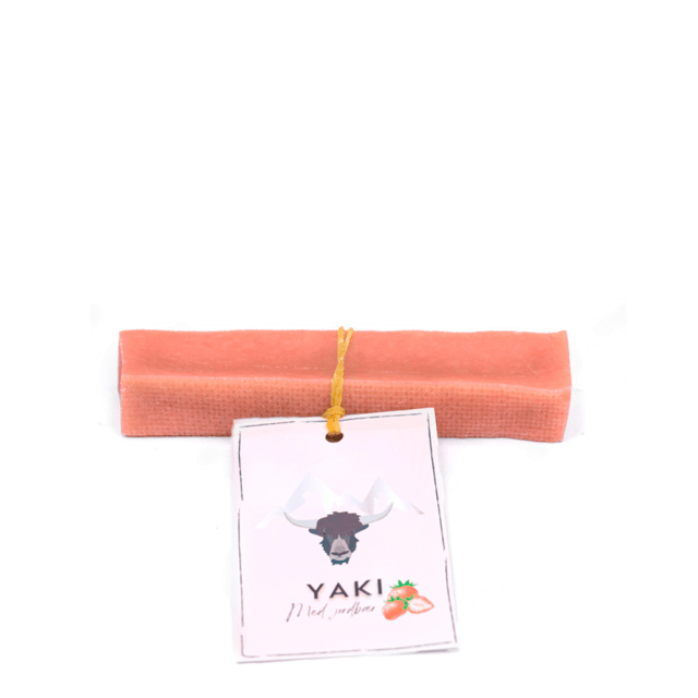 Tyggeben af yakost med jordbær – lang tyggetid til hunde (70–75 g, størrelse M)