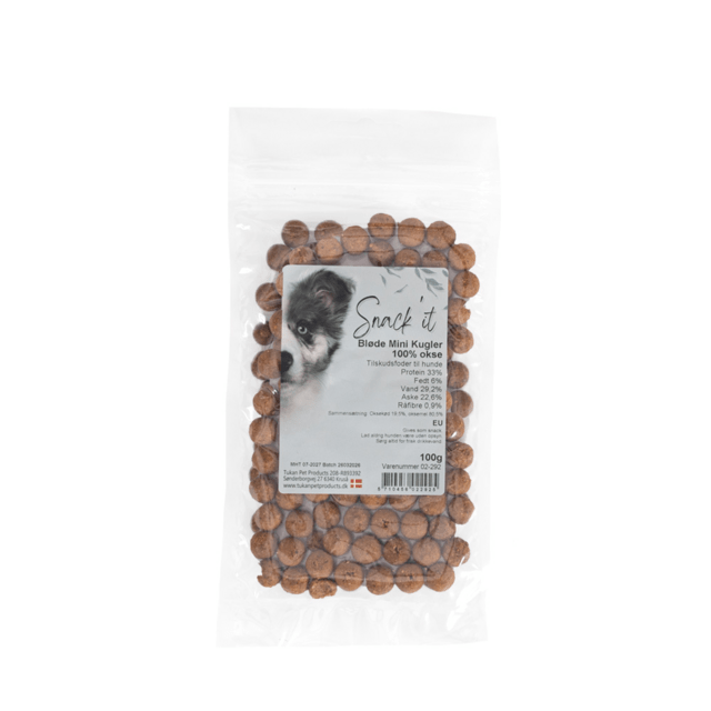 Snackit Bløde Mini Kugler med okse 100 g naturlig hundesnack