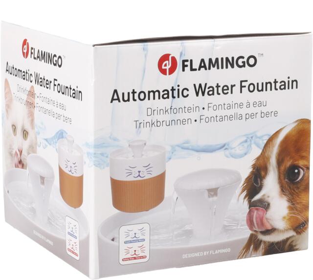 Flamingo Drikkefontæne Mali 2L hvid terracotta lydsvag vandfontæne til hund og kat