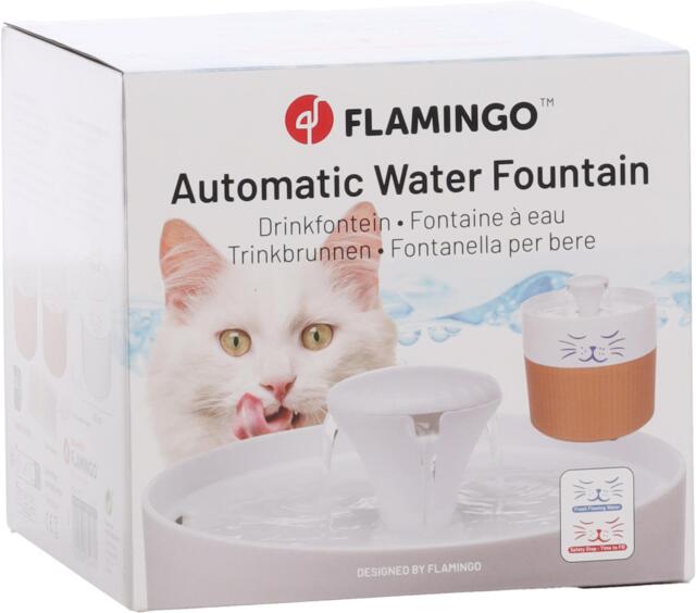 Flamingo Drikkefontæne Mali 2L hvid taupe lydsvag vandfontæne til hund og kat