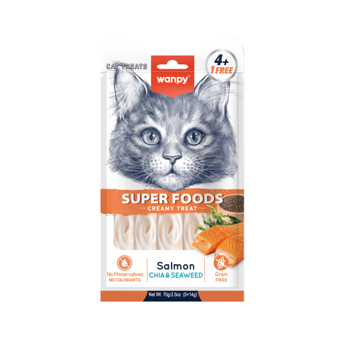 Wanpy Cat Superfoods Creamy Lickable Laks med Chia & Tang 70 g