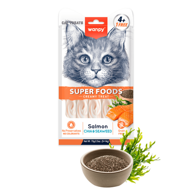 Wanpy Cat Superfoods Creamy Lickable Laks med Chia & Tang 70 g