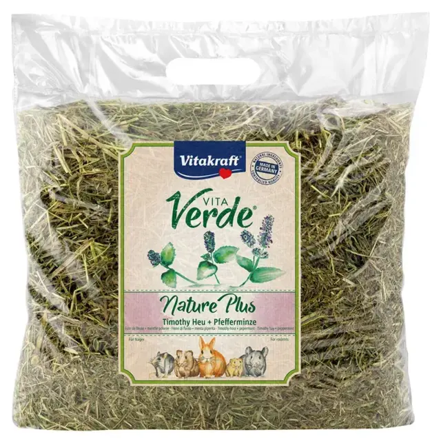 Vitakraft Vita Verde Timothy-hø med Pebermynte | Naturligt hø til kaniner og gnavere (500g)