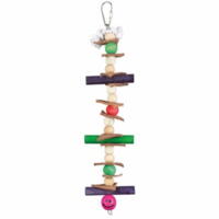 Colorful wooden toy with leather and beads - 28 cm